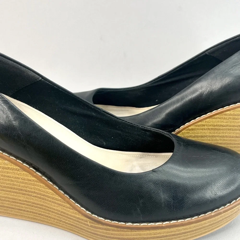 Vagabond Womens 39 9 Florence Pumps Wedge Shoes Black Leather Slip On High Heels